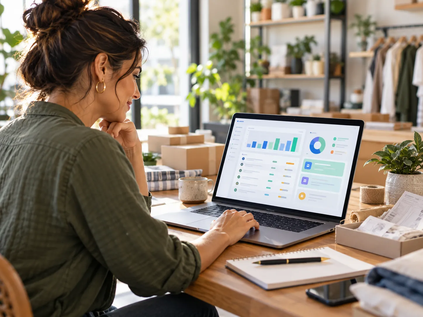 Small business owner reviewing financial operations and bookkeeping tasks